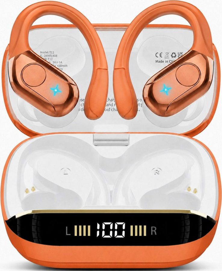 Futicare Bluetooth Kopfhörer, Sportkopfhörer mit Ohrbügel, Bluetooth 5.4, In-Ear-Kopfhörer (75 Std. Akku, 14,2 mm HiFi Stereo, 4 Mikrofone ENC, IP7 für Laufen, Joggen & Fitness)