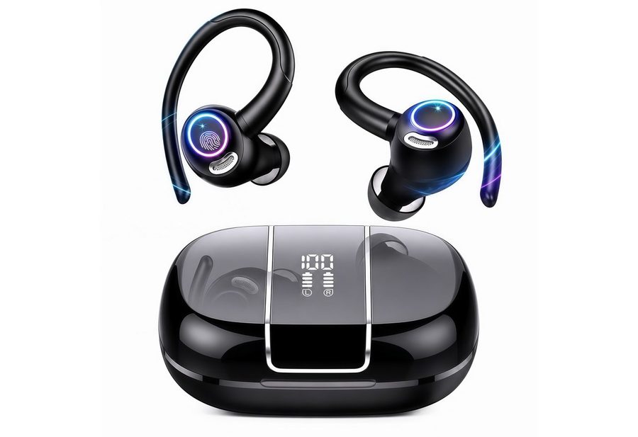 Forrlite Bluetooth Kopfhörer Sport, in Ear Kopfhörer Kabellos Bluetooth 5.3 mit In-Ear-Kopfhörer (HD Mic, Herausragender Sound, 40 Std Spielzeit, Comfort Fit, Dual LED-Anzeige, IP7 Wasserdicht Ohrhörer mit Ohrhaken, Open Ear Kopfhörer, Kopfhörer, TWS In-Ear-Kopfhörer, In Ear Ohrhörer)