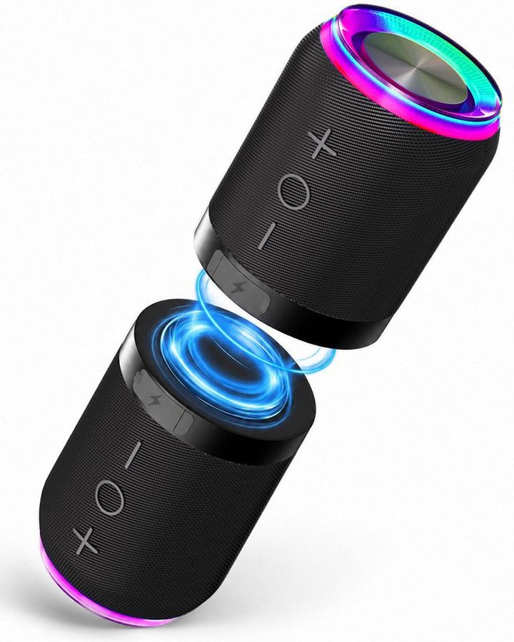 pedete Magnetisch mit Lichteffekten 2-in-1 Stereo 360° Surround-Sound Bluetooth-Lautsprecher 2 (Bluetooth 5.4, IPX6 Wasserdicht Magnetisch haftend Trennbar in zwei Einheiten)