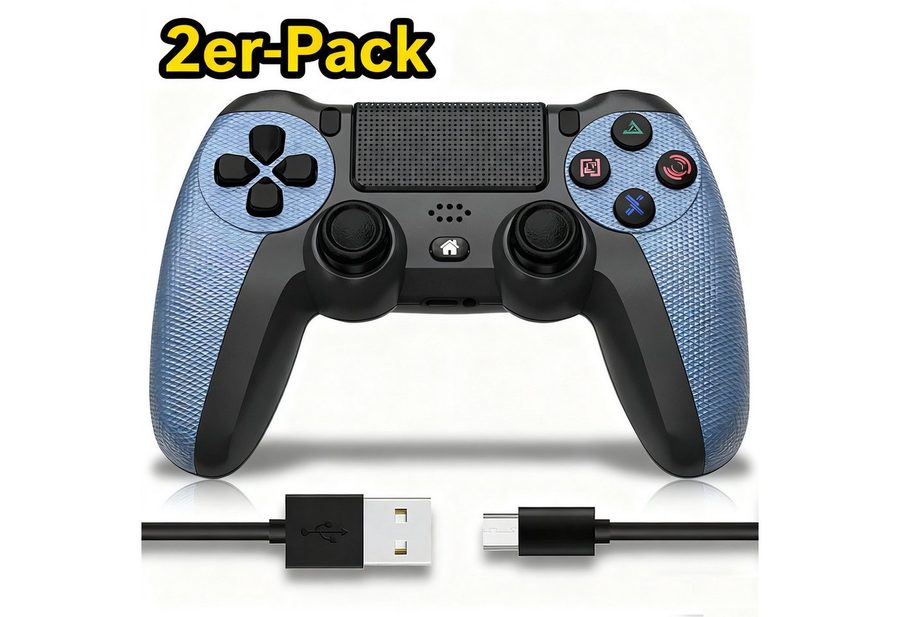 POPOLIC Controller für PS4 Mobile, Dualshock,Wireless PC-Controller (6-Achsen, LED-Licht, Touchpanel, Kopfhörerbuchse, inkl. Ladekabel, 2 St., 600-mAh-Akku, Bequeme Tasten, Präzises D-Pad)