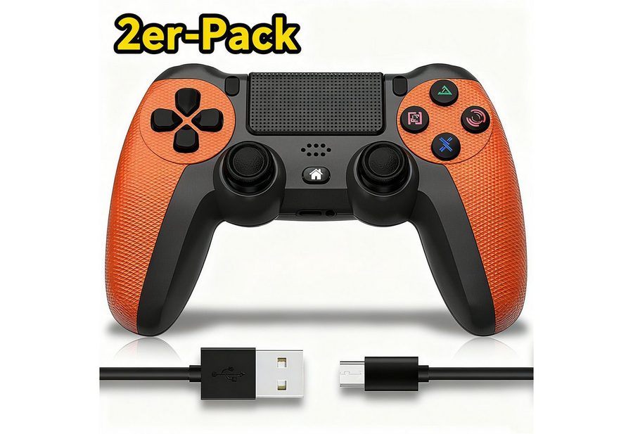 POPOLIC Controller für PS4 Mobile, Dualshock,Wireless PC-Controller (6-Achsen, LED-Licht, Touchpanel, Kopfhörerbuchse, inkl. Ladekabel, 2 St., 600-mAh-Akku, Bequeme Tasten, Präzises D-Pad)