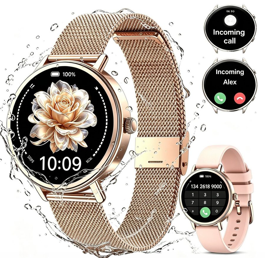 blackview Smartwatch Damen, Neues Fitness Uhr mit Anrufe, Puls, Pulsmesser, SpO2 Smartwatch (4 cm/1.26 Zoll, iOS/Android), Schlafüberwachung,Stress-, IP68 Wasserdicht,Smartwatch für Android IOS von blackview