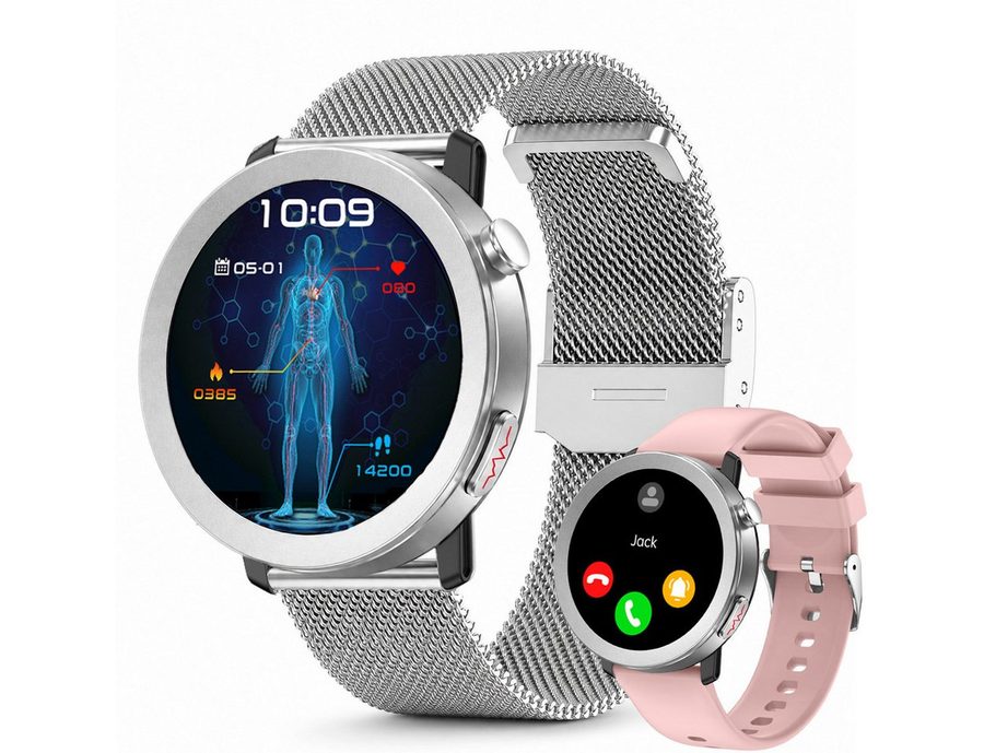 ANYSUN Smartwatch Herren Damen,Fitness Tracker Uhr mit Telefonfunktion Smartwatch (4,1 cm/1,46 Zoll) Gesundheitsuhr mit EKG+HRV/Blutdruckmessung/BMI, mit SOS-Notruf, IP68 100+ Sportmodi,24/7 Herzfrequenz/Schlafmonitor/SpO2, Android/iOS von ANYSUN