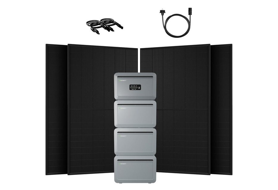 Growatt Balkonkraftwerk 2000W Bifazial PV mit Speicher Growatt NEXA 2000 4096-8192 Wh LFP, (4x 500Wp Full Black und NEXA 2000 All-in-One Speicher), WiFi & Bluetooth-Unterstützung von Growatt