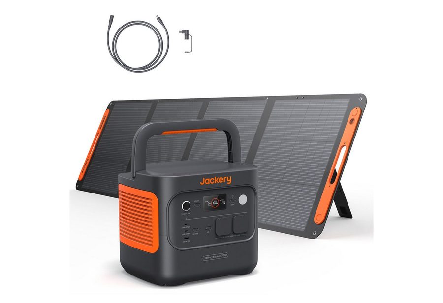 Jackery Stromerzeuger E2000 v2 Tragbare Powerstation mit 200W Solarpanel mit 5M Kabel, 4,4 in kW, 2042Wh/2200W Solargenerator LiFePO4 Schnellladung für Camping, Notfall von Jackery