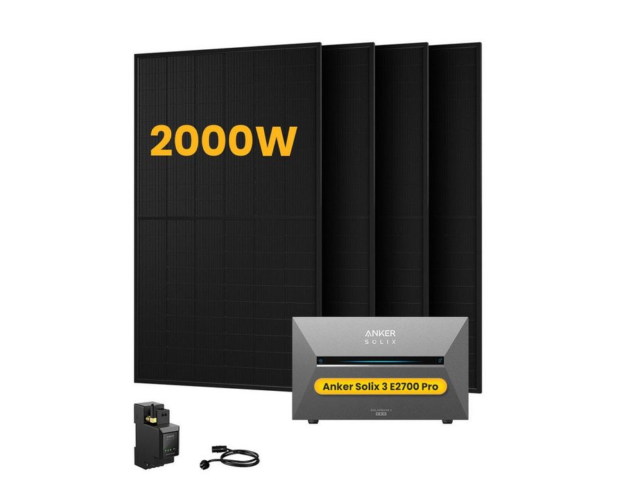Anker Balkonkraftwerk 2000W Anker SOLIX Solarbank 3 E2700 Pro mit Smart Meter, Zusatzsakkus, (Smart Meter + 4x 500W + 2m MC4-Kabel im Lieferumfang enthalten), Speicher mit integriertem Wechselrichter, All-in-One 2,668kWh Akku von Anker