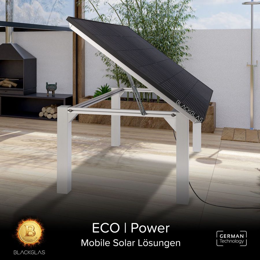 BLACKGLAS SolarTisch ECOpower 445Wp, 7-stufig verstellbar, 80x80mm Tischbeine ohne Rollen von BLACKGLAS