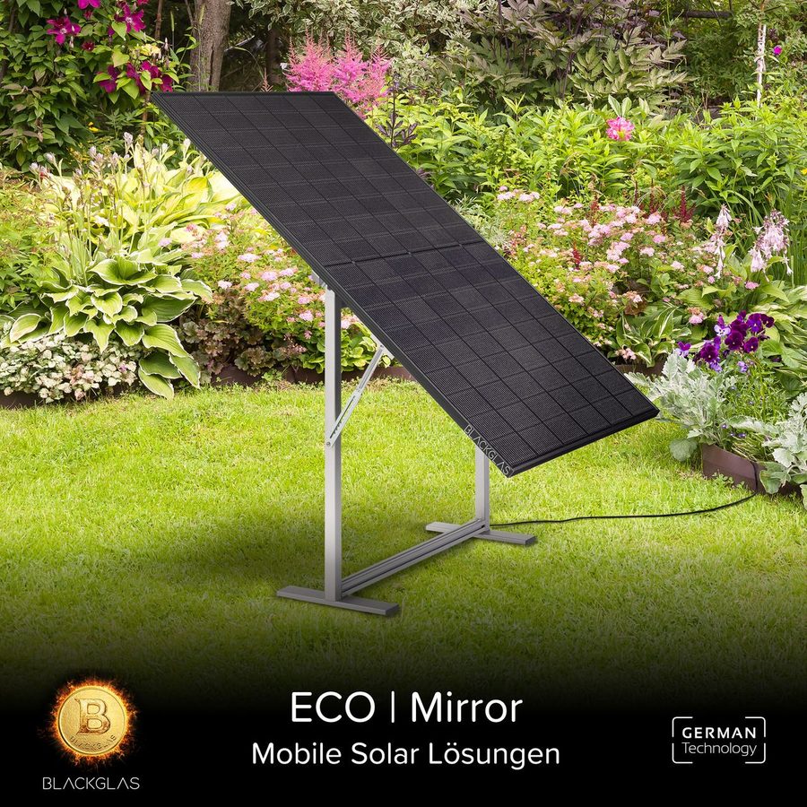 BLACKGLAS Sichtschutz SolarScreen ECOmirror Hochformat 445Wp Solarmodul, 7-stufig verstellbar, Balkonkraftwerk von BLACKGLAS