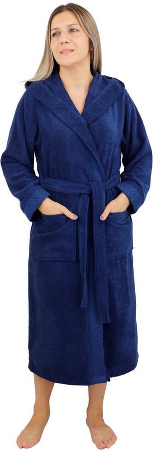 OTTO home Damenbademantel Livia, ideal für Sauna & Spa, Hotelbademantel, Langform, Walkfrottee, Kapuze, Gürtel, gemusterter Bordüre, langer Bademantel Damen, 100% Baumwolle, XS-2XL von OTTO home