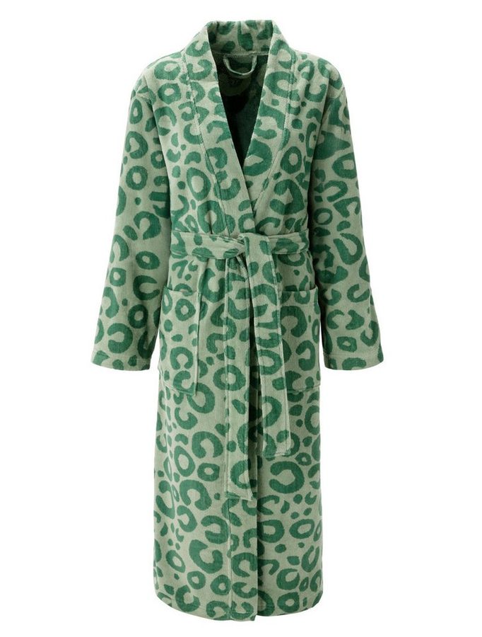 OTTO home Unisex-Bademantel Anna Leo, ideal für Sauna & Spa, Hotelbademantel, Morgenmantel, Langform, Walkfrottee, Kimono-Kragen, Gürtel, für Damen & Herren, mit Taschen, S-3XL, mit trendigem Animal-Print von OTTO home