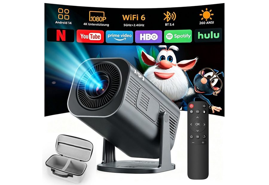XGODY 2026 Neu Tragbarer Projektor Gimbal 3Pro 4K Android 14 Wifi6 BT 5.4 Mini-Beamer (260 lm, 8000:1, 3840 x 2160 px, Android 14 OS mit App-Store, Youtube, Netflix, Prime Video etc)