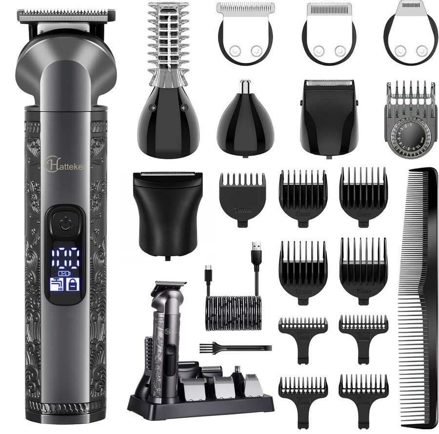 HATTEKER Haarschneider HT-609, Bartschneider, Rasierer, T-Klinge Trimmer, mit Ultra Sharp Klinge 8-in-1 von HATTEKER