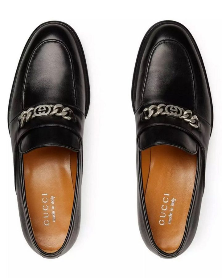 GUCCI Chain Slip-On Loafers Mokassin Kettenverzierung im Palladium-Ton mit Miniatur-Interlocking