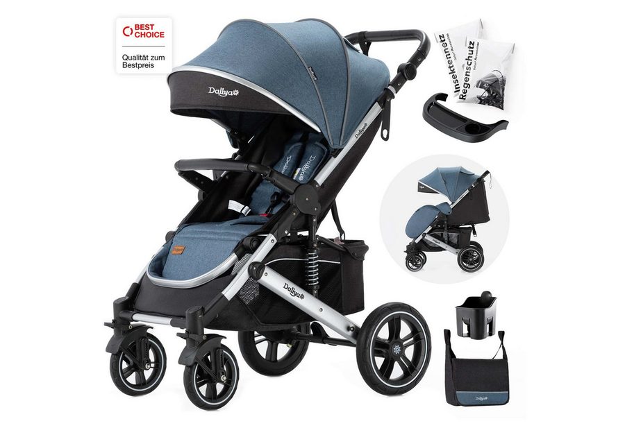 Daliya® Kinder-Buggy RAPIDY Buggy Kinderwagen, XXL Set, kompakt, Kinderbuggy, Sportwagen, (XXL 10-tlg. Komplettset, 10-tlg), Liegeposition, Fußsack, Spieltisch, Wickeltasche, Regenverdeck von Daliya®