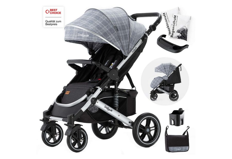 Daliya® Kinder-Buggy RAPIDY Buggy Kinderwagen, XXL Set, kompakt, Kinderbuggy, Sportwagen, (XXL 10-tlg. Komplettset, 10-tlg), Liegeposition, Fußsack, Spieltisch, Wickeltasche, Regenverdeck von Daliya®