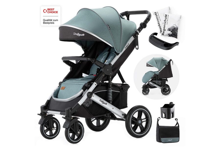 Daliya® Kinder-Buggy RAPIDY Buggy Kinderwagen, XXL Set, kompakt, Kinderbuggy, Sportwagen, (XXL 10-tlg. Komplettset, 10-tlg), Liegeposition, Fußsack, Spieltisch, Wickeltasche, Regenverdeck von Daliya®
