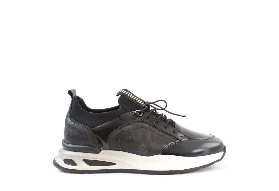 Celal Gültekin Leder-Sneaker Elastische Schnürung Plateau Casual Sportlich Herren Sneaker Glattleder, Plateau-EVA-Sohle, Elastische Schnürung, Schwarz, 40