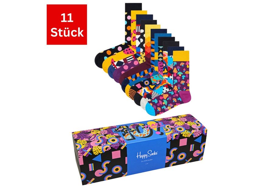 Happy Socks Freizeitsocken 11er Pack (41-46) Baumwoll Socken mit Motiv Classic, Geschenk