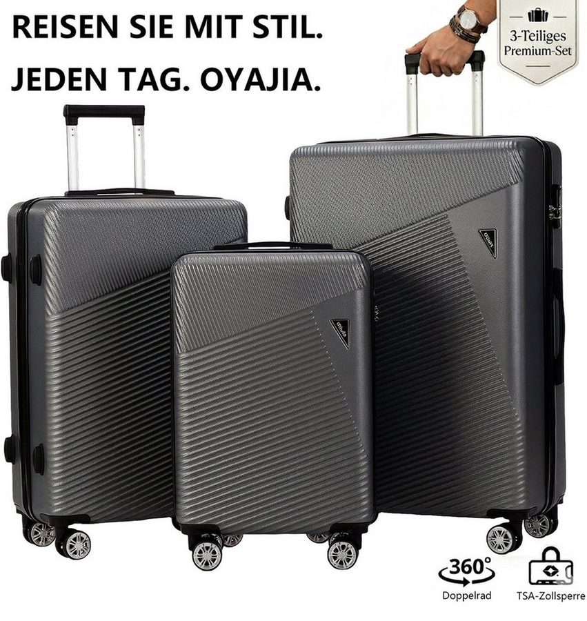 oyajia Kofferset Hartschalen Rollkoffer 3-teiliges Set 20/24/28 Zoll, Robustes ABS, (Leichtes Reisekoffer Set mit 4 Rollen, Zahlenschloss & Teleskopgriff, 3 tlg., Trolleyset mit Stabilem Teleskopgriff, Stoßfest & Stapelbar), Koffer platzsparend ineinander stapelbar