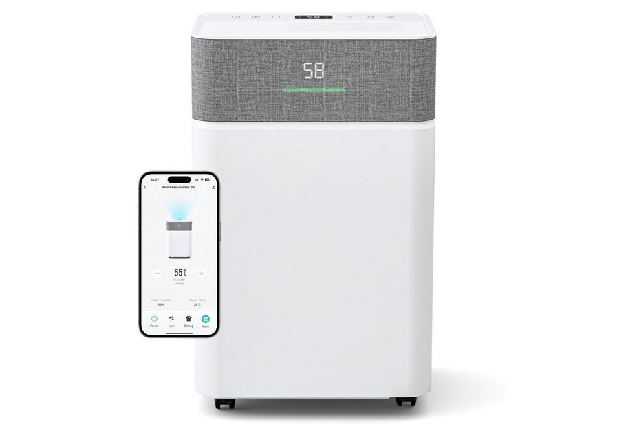 Furnicopia Luftentfeuchter 35 L/Tag WLAN, 5,5 LTank, Sensor, leise, Auto-Abtauung, Timer, für 100 m³ Räume, Entfeuchtung 20 l/Tag, Tank 4,3 l, R290, 4,3L Tank, Timer, Kindersicherung & 360° Rollen.