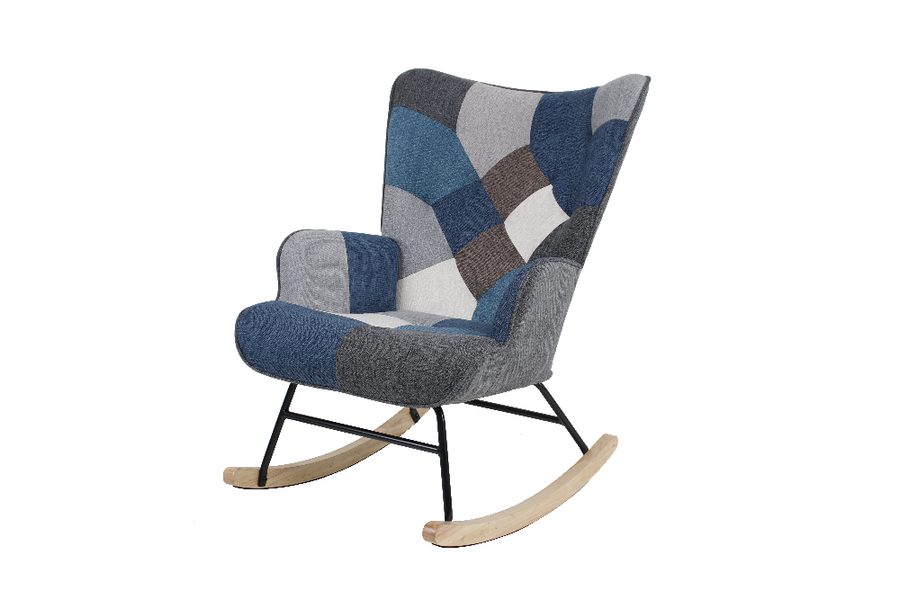 Better Home Skandinavischer Schaukelstuhl IVAR, Stoffbezug Patchwork - ca. 69 x 81 x 92,5 cm - Mehrfarbig