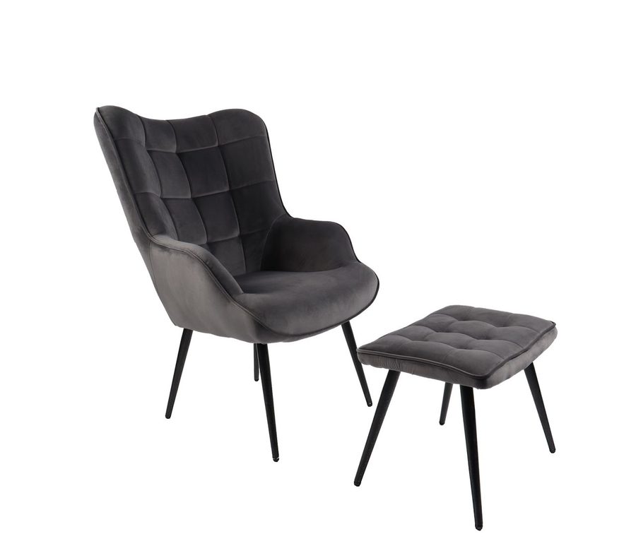 HC Home & Living Hochlehnsessel Ella mit Hocker, anthrazit