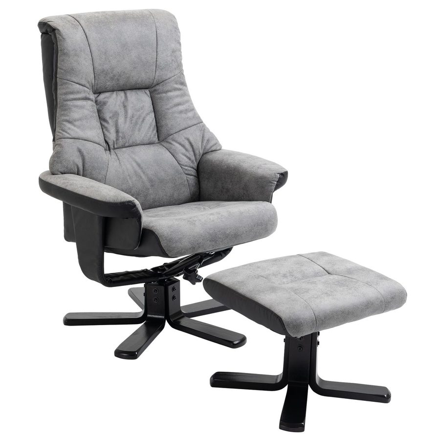 HOMCOM Polsterstuhl Relaxsessel mit Hocker, Drehbarer Fernsehsessel (Polstersessel, 2 St), Mikrofaser Grau, 78 x 82,5 x 109 cm von HOMCOM