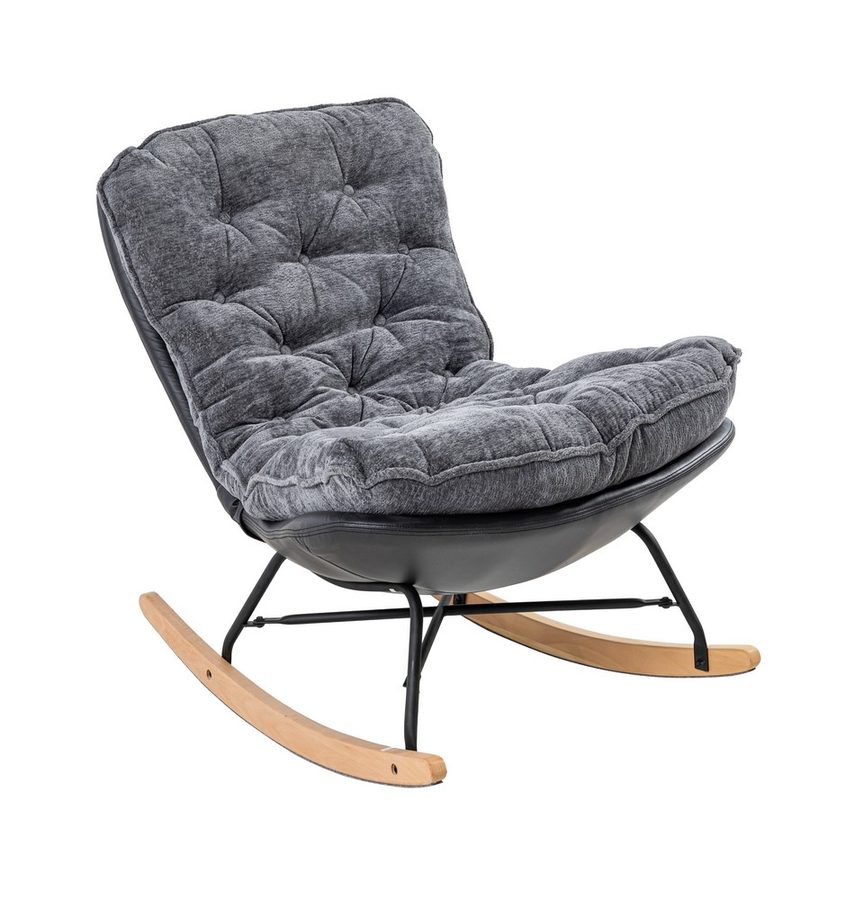 Better Home gepolsterter Schaukelstuhl Relaxsessel mit Buchenholzsockel, grau & schwarz