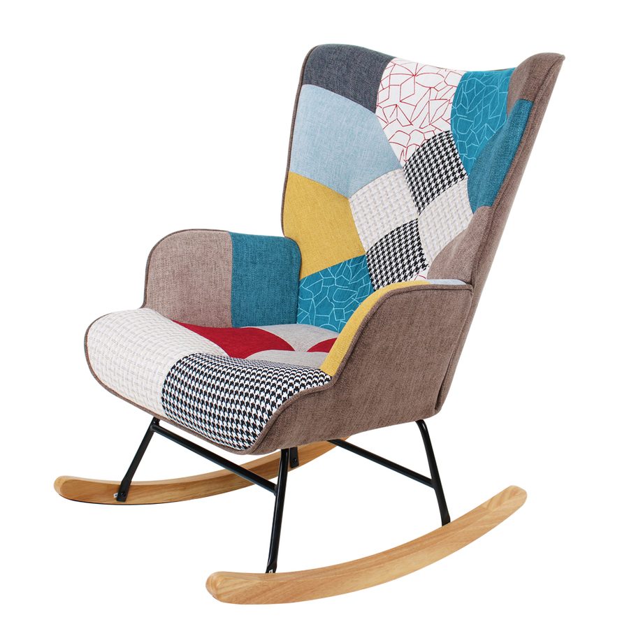 Better Home Skandinavischer Schaukelstuhl "Chester" aus Stoffbezug Patchwork, ca. 69 x 81 x 92,5 cm - Mehrfarbig