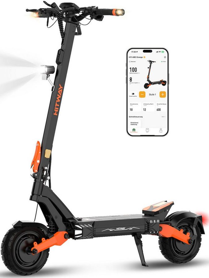 HITWAY E-Scooter H11 ABE, 2×1800W Doppelmotor, 10" mit Straßenzulassung Elektroroller, 20 km/h, (mit Schutzblech), NFC/Blinker/APP, Faltbar, 10 Jahre Garantie auf den Rahmen von HITWAY