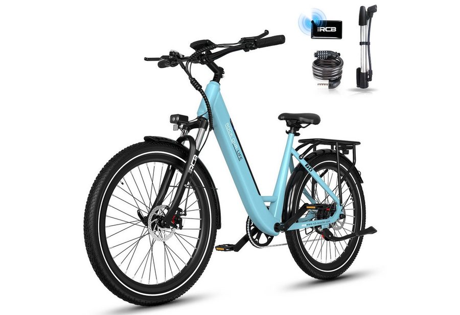 RCB E-Bike Pedelec G6 für Stadt und Gelände,27,5 Zoll Damen Elektrofahrrad,13Ah,80-120 km, 7 Gang, Kettenschaltung, Heckmotor, 468 Wh, APP&NFC, ebike Damen, Drehmomentsensor, max. Geschwindigkeit: 25 km/h von RCB