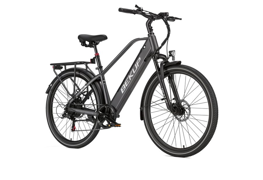 BEKUP E-Bike Cityrad V2 26 Zoll Trekkingrad, 522 Wh Akku, 45 Nm, Herren u. Damen, 7 Gang Shimano Shimano Tourney TZ Schaltwerk, Kettenschaltung, Heckmotor, 522 Wh, (Komplettset, E-Bike inklusive Akku und Ladegerät), Cityrad für Arbeitsweg und Wochenendtouren, bis zu 120 km Reichweite von BEKUP