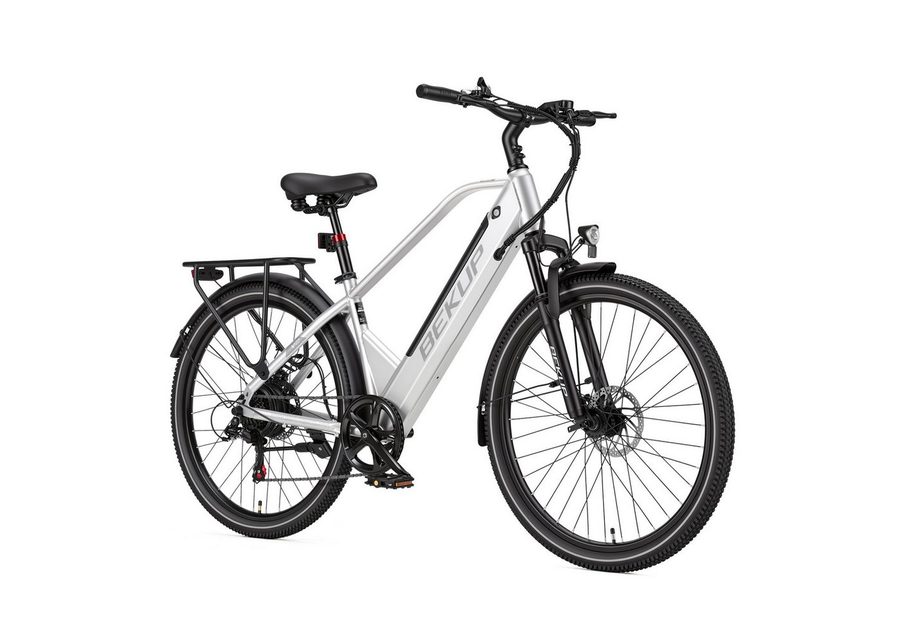 BEKUP E-Bike Cityrad V2 26 Zoll Trekkingrad, 522 Wh Akku, 45 Nm, Herren u. Damen, 7 Gang Shimano Shimano Tourney TZ Schaltwerk, Kettenschaltung, Heckmotor, 522 Wh, (Komplettset, E-Bike inklusive Akku und Ladegerät), Cityrad für Arbeitsweg und Wochenendtouren, bis zu 120 km Reichweite von BEKUP