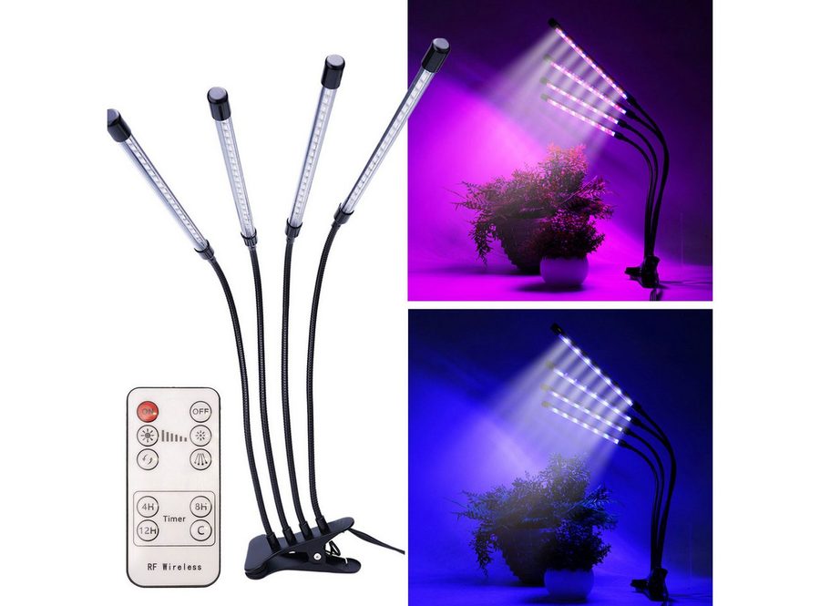 Casativo Pflanzenlampe 4-Armig LED Pflanzenlampe 14W Vollspektrum Wachstumslampe Growlight, LED fest integriert (Vollspektrum-LEDs), Timer & Dimmer/3 Leuchtmodi/360° Schwanenhals/IP44 von Casativo