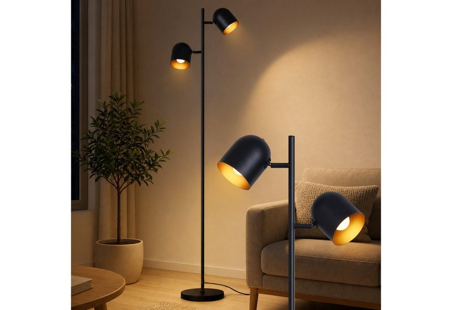 Nettlife Stehlampe Schwarz 2-Flammig 145cm E14/E27 Stehleuchte Vintage Metall Industrial, ohne Leuchtmittel, Fußschalter Leselampe Retro für Schlafzimmer Wohnzimmer von Nettlife