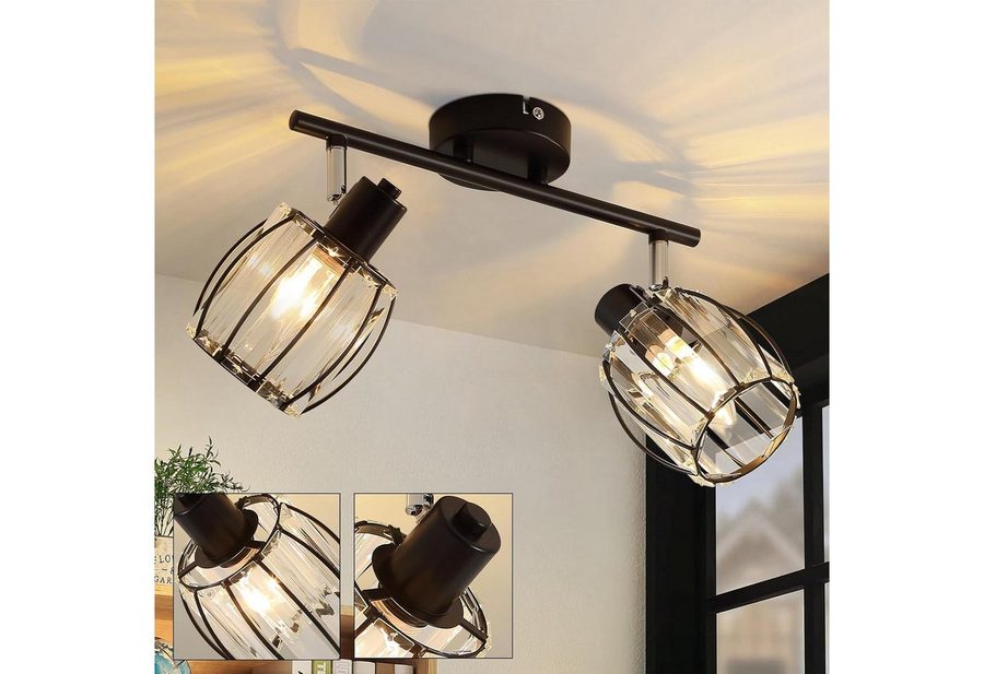 Nettlife Deckenstrahler Kristall Vintage Industrial Deckenspot Schwarz E14 350° schwenkbar, LED wechselbar, Retro Strahler Industrial Flurlampe für Flur Hotel von Nettlife