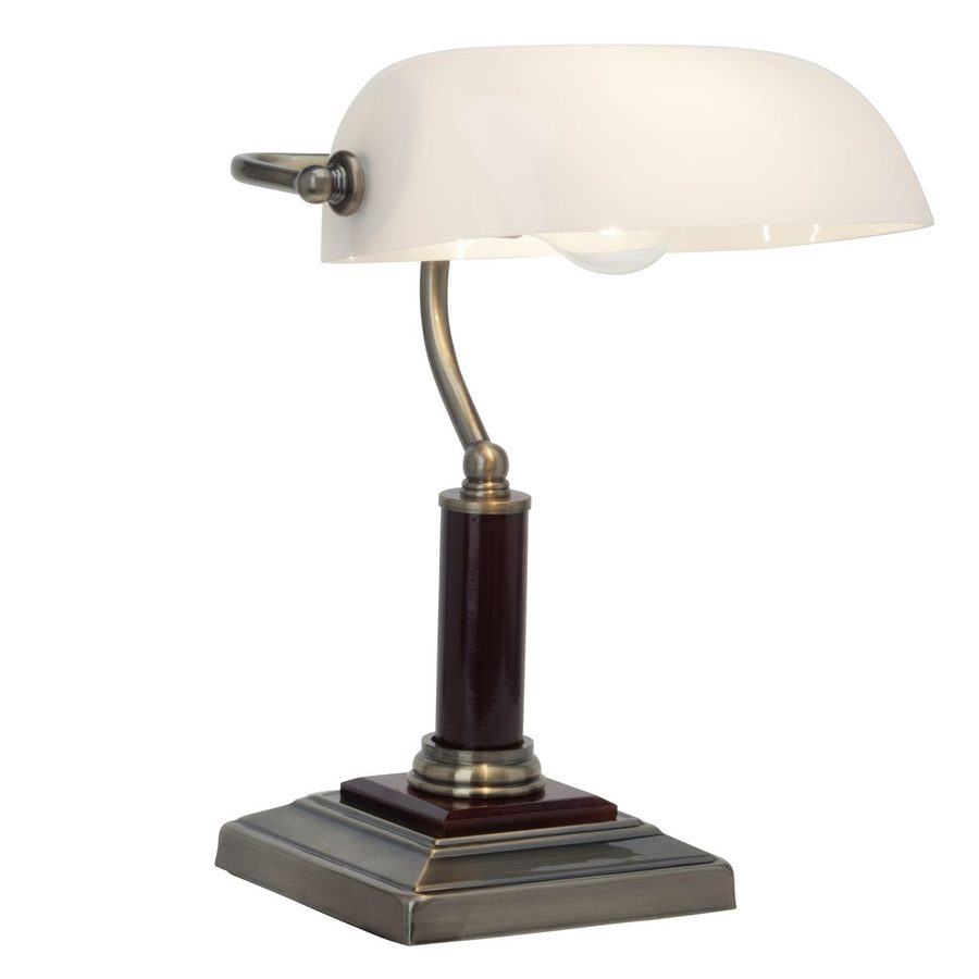 Brilliant Bankir Schreibtischlampe mit schwenkbarem Kopf und Schalter - Metall/Holz von Brilliant