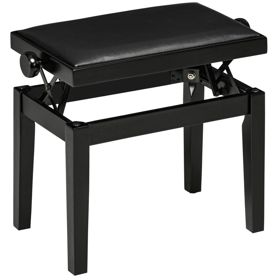 HOMCOM Klavierhocker Höhenverstellbar mit Lederkissen Kunstleder Gummiholz Schwarz 63x33x45-56cm