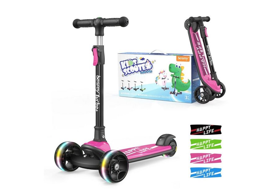 besrey Dreiradscooter Kinder Scooter Kinder Roller Kinderroller ab 3 jahre faltbar, Alle drei Räder mit LED, Kinderscooter mit ABEC-7 Kugellager