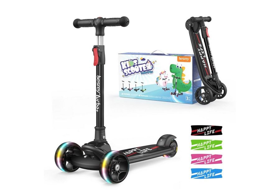 besrey Dreiradscooter Kinder Scooter Kinder Roller Kinderroller ab 3 jahre faltbar, Alle drei Räder mit LED, Kinderscooter mit ABEC-7 Kugellager