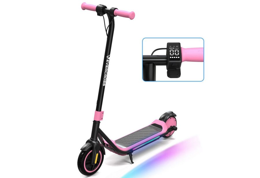 EVERCROSS TECH Elektro-Kinderroller E6 7'' E-Scooter für Kinder 6-12 Jahren, bis zu 15 km, Max 16KM/H, LED Display, 3 Gänge, Anti-Rutsch-Pedal von EVERCROSS TECH