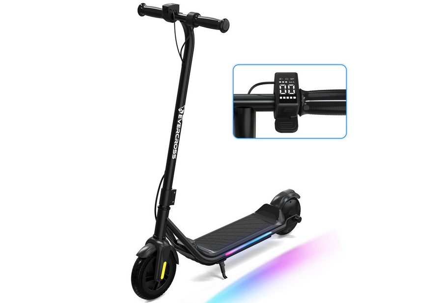 EVERCROSS TECH Elektro-Kinderroller E6 7'' E-Scooter für Kinder 6-12 Jahren, bis zu 15 km, Max 16KM/H, LED Display, 3 Gänge, Anti-Rutsch-Pedal von EVERCROSS TECH
