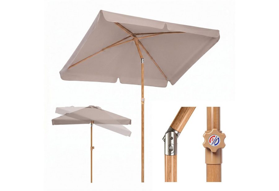 Sekey Sonnenschirm 200 x 125 cm Balkonschirm Rechteckig Holzoptik Sonnenschirm, LxB: 200x125 cm, UV50+ Sonnenschutz, für Terrasse von Sekey