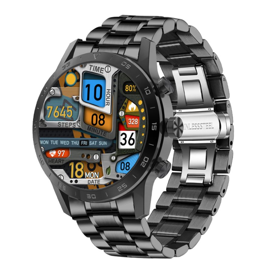 TPFNet Smart Watch / Fitness Tracker IP68 - Edelstahl Armband - Android & IOS - verschiedene Farben - Schwarz von TPFNet