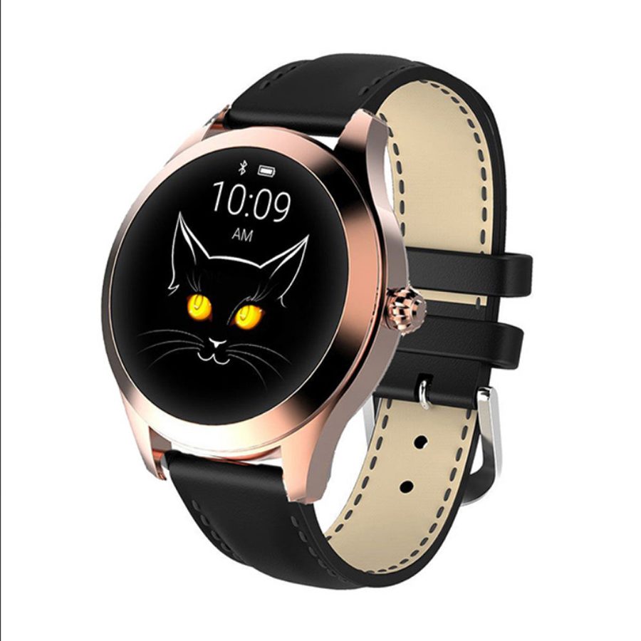 TPFNet Damen Smart Watch / Fitness Tracker IP68 - Kunstleder Armband - Android & IOS - verschiedene Farben - Gold/Schwarz von TPFNet