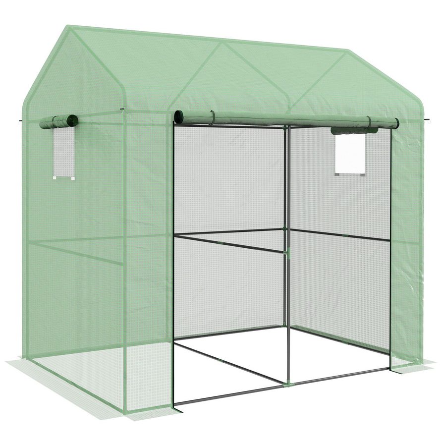 Outsunny Gewächshaus Anlehngewächshaus mit Seitenfenster, BxTxH: 140 x 140 x 200 cm, BxLxH: 140 x 200 x 200 cm, 0.1 mm Wandstärke, Tomatenhaus 1-St., Anlehngewächshaus, UV-beständige PE-Abdeckung, 2 Türen, Fenster von Outsunny