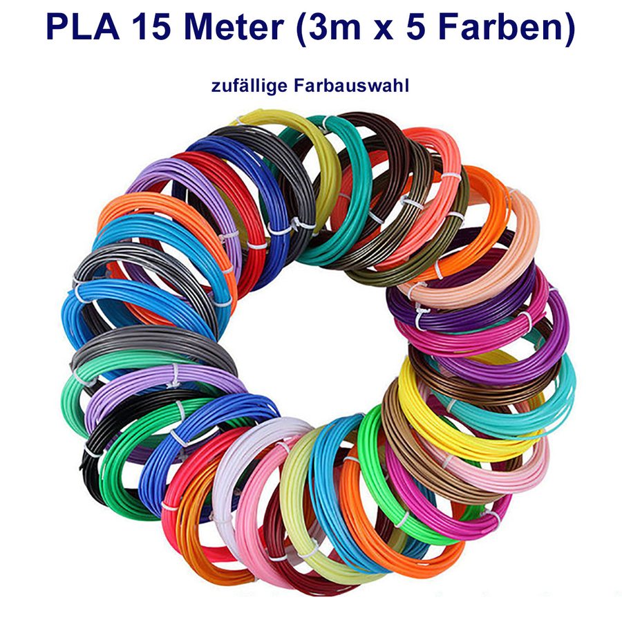 TPFNet PLA Filament für 3D Drucker-Stift - verschiedene Sets - zufällige Farben - 15m (3M x 5 zufällige Farben) von TPFNet