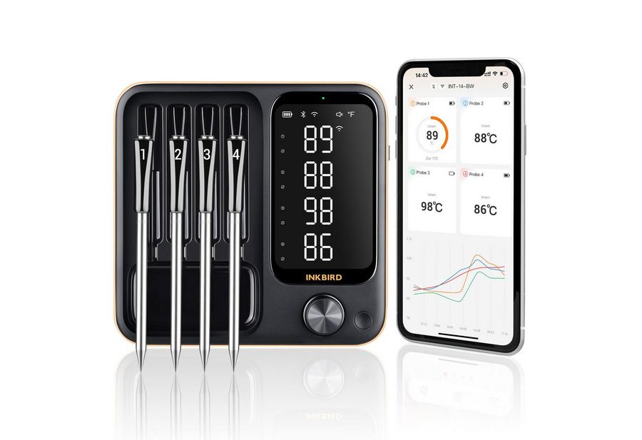 INKBIRD Grillthermometer Kabelloses Fleischthermometer für Ofen, Grill & Smoker, 3 Betriebsmodi, 4 kabellose Sonden, hohe Genauigkeit, IP67 wasserdicht von INKBIRD