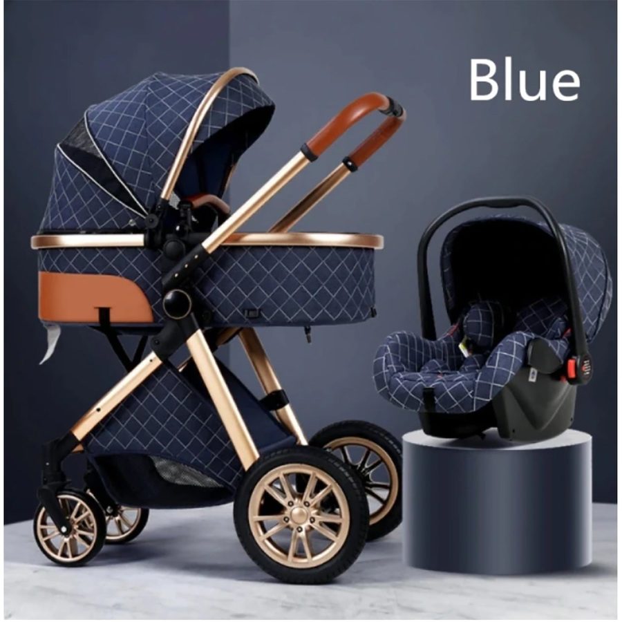 TPFLiving Kombi-Kinderwagen 3in1 Set - Modell 1 Stoff - Blau von TPFLiving
