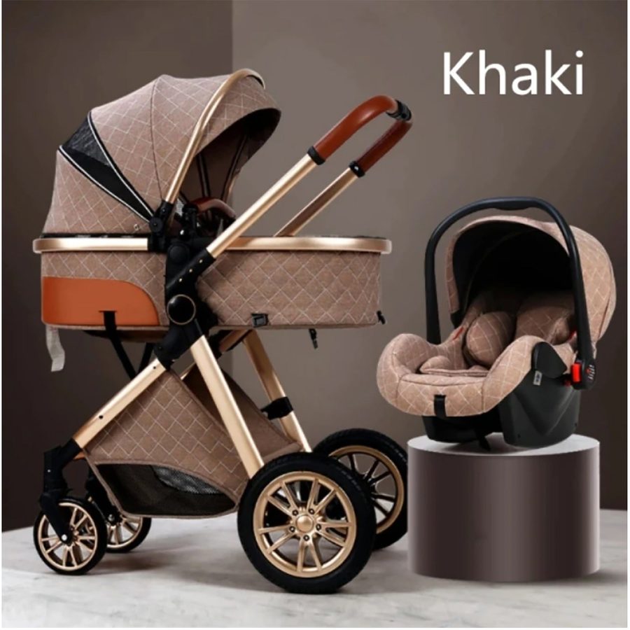 TPFLiving Kombi-Kinderwagen 3in1 Set - Modell 1 Stoff - Khaki von TPFLiving